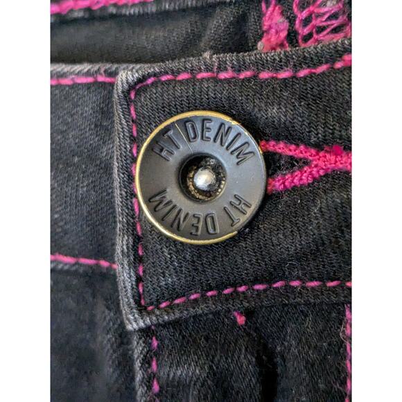 Vintage 90s Y2K HOT TOPIC Trip Rave Cargo Pants Stars Pink Black Womens Size 9 - Picture 5 of 10